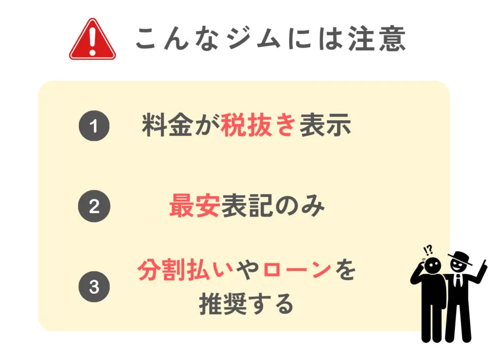 こんなパーソナルジムに要注意すべき３つのポイントの図解